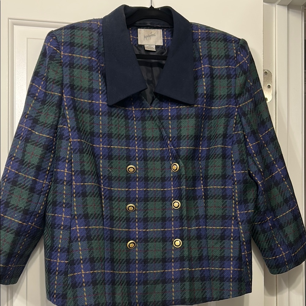 Jacqueline Ferrar Blue and Green Tartan Blazer